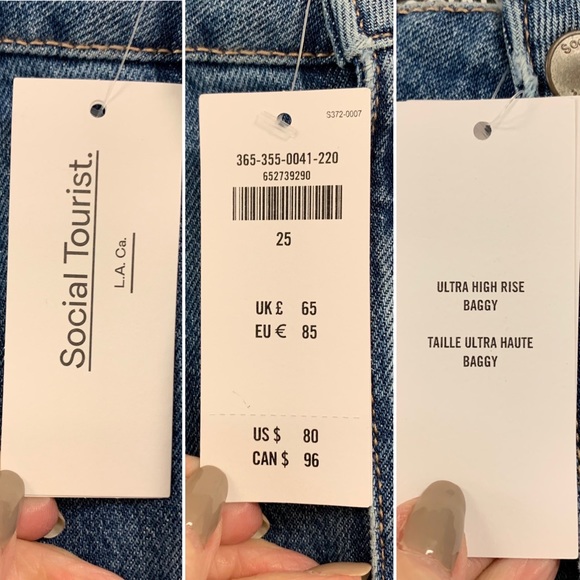 NWT Social Tourist Highest Rise Side Snap Extreme Baggy Jeans Medium Wash Denim - Picture 11 of 16